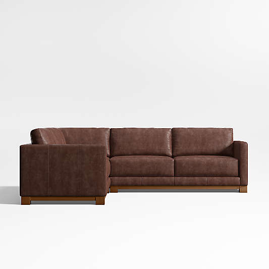 Gather Wood Base Leather 3-Piece L-Shaped Sectional Sofa