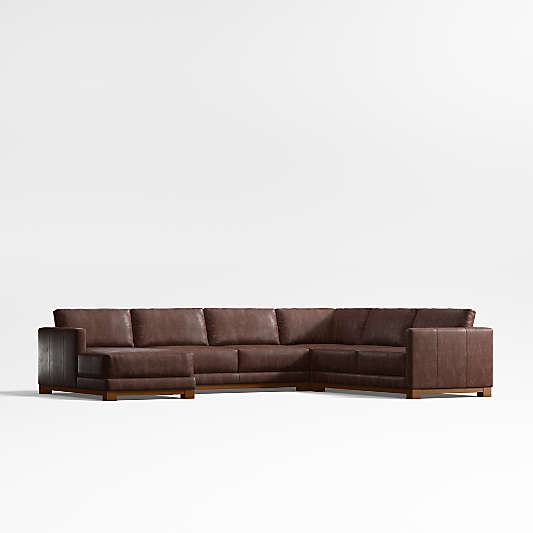 Gather Wood Base 4-Piece L-Shaped Leather Sectional Sofa with Chaise Lounge