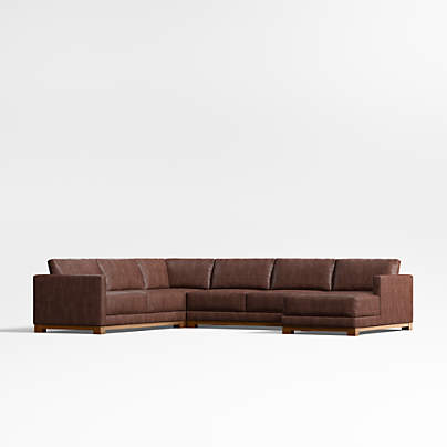 Gather Wood Base 4-Piece L-Shaped Leather Sectional Sofa with Chaise Lounge