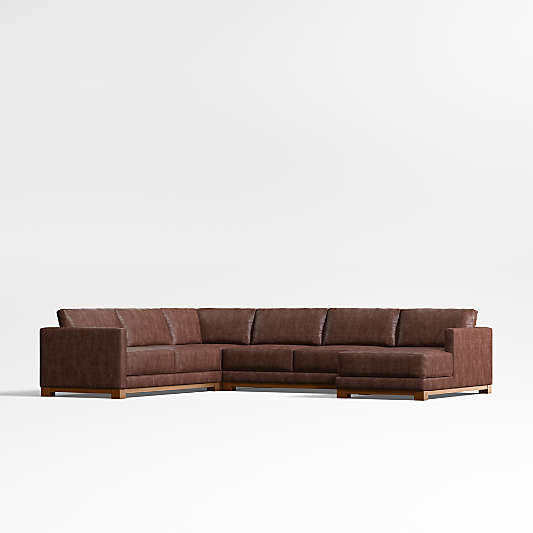 Gather Wood Base 4-Piece L-Shaped Leather Sectional Sofa with Chaise Lounge
