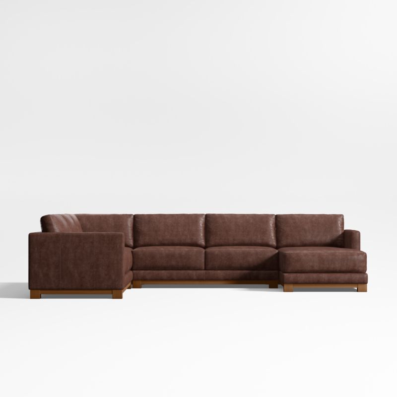 Gather Wood Base Leather 4-Piece Corner Sectional Sofa with Chaise Lounge - image 3 of 7