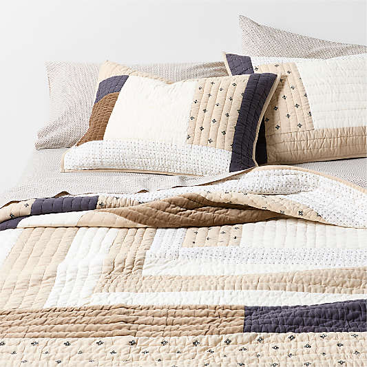 Gee's Bend Around The Bend Organic Cotton Taupe/Midnight Navy Quilted Bed Pillow Sham