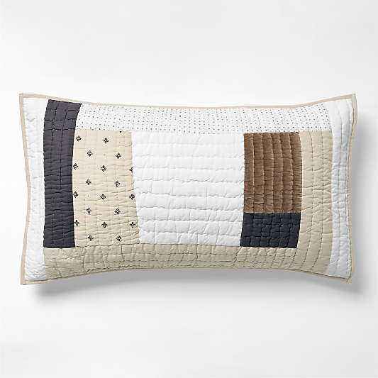 Gee's Bend Around The Bend Organic Cotton Taupe/Midnight Navy King Quilted Bed Pillow Sham