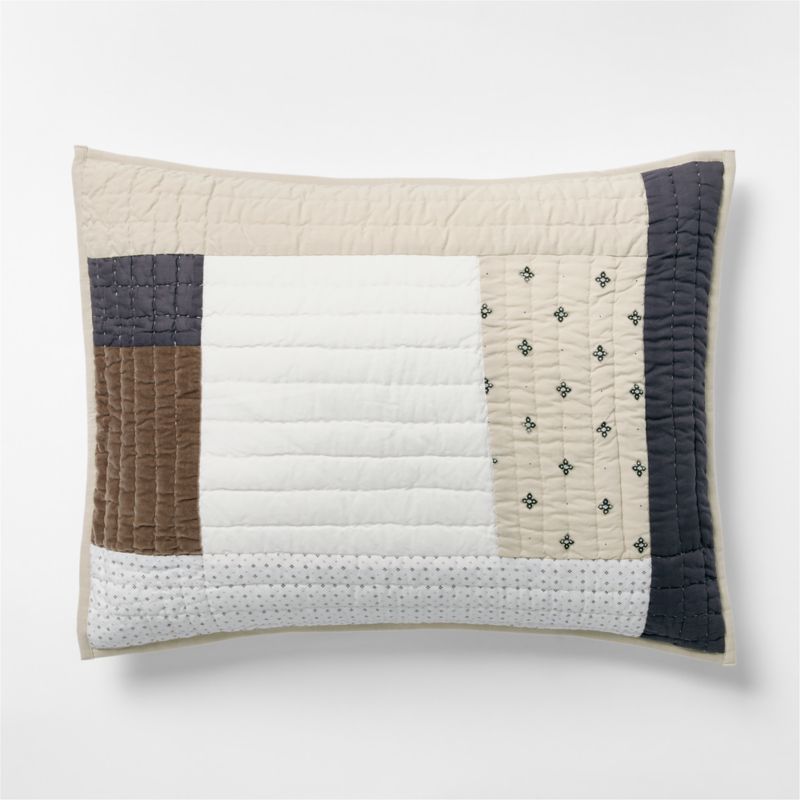 Gee's Bend Around The Bend Organic Cotton Taupe/Midnight Navy Standard Quilted Bed Pillow Sham - image 0 of 9