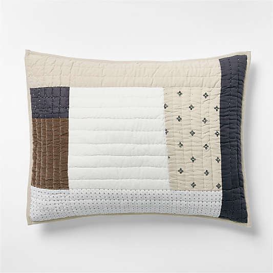 Gee's Bend Around The Bend Organic Cotton Taupe/Midnight Navy Standard Quilted Bed Pillow Sham