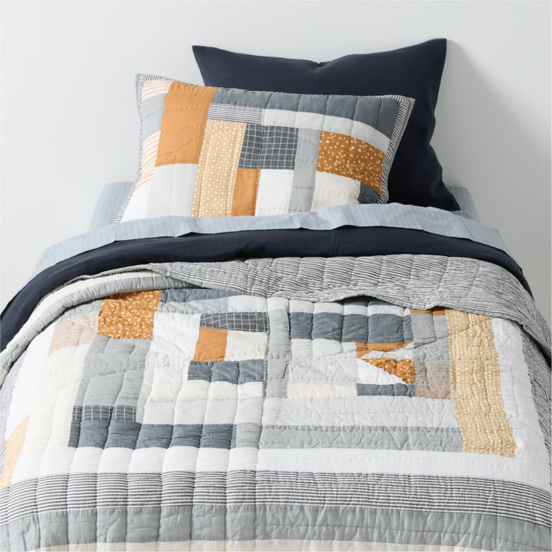 Gee's Bend Amir Amor Blue Patchwork Organic Cotton Kids Twin Quilt - image 0 of 14