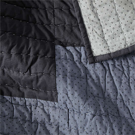 Gee's Bend Organic Cotton Midnight Navy Blue Checkerboard King Quilt