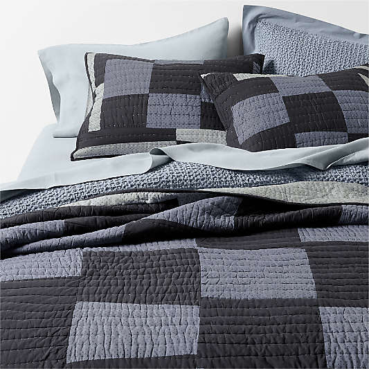 Gee's Bend Organic Cotton Midnight Navy Blue Checkerboard Quilted King Bed Pillow Sham