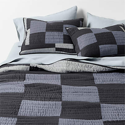 Gee's Bend Organic Cotton Midnight Navy Blue Checkerboard King Quilt