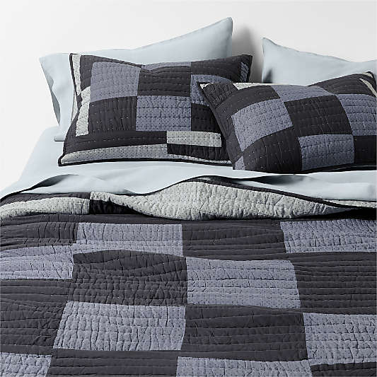 Gee's Bend Organic Cotton Midnight Navy Checkerboard Quilted Bed Pillow Sham