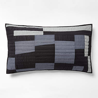 Gee's Bend Organic Cotton Midnight Navy Blue Checkerboard Quilted King Bed Pillow Sham