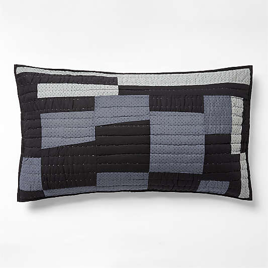 Gee's Bend Organic Cotton Midnight Navy Blue Checkerboard Quilted King Bed Pillow Sham