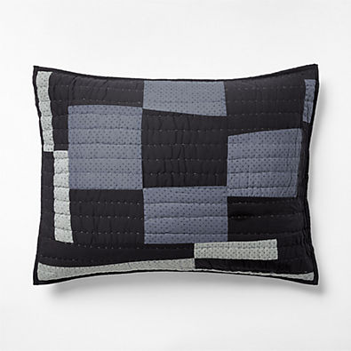 View Gee's Bend Organic Cotton Midnight Navy Blue Checkerboard Quilted Standard Bed Pillow Sham details