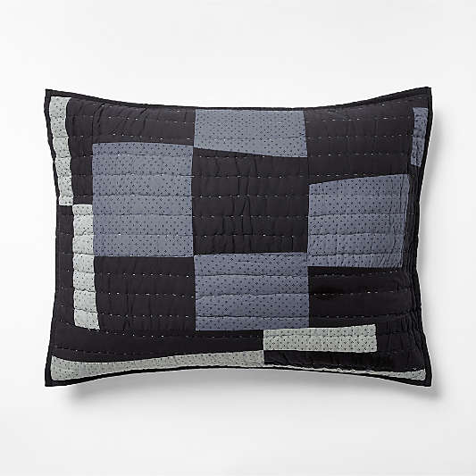Gee's Bend Organic Cotton Midnight Navy Blue Checkerboard Quilted King Bed Pillow Sham