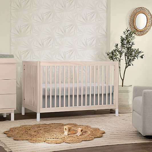 Babyletto Gelato White & Washed Natural Wood 4-in-1 Convertible Baby Crib with Toddler Bed Conversion Kit