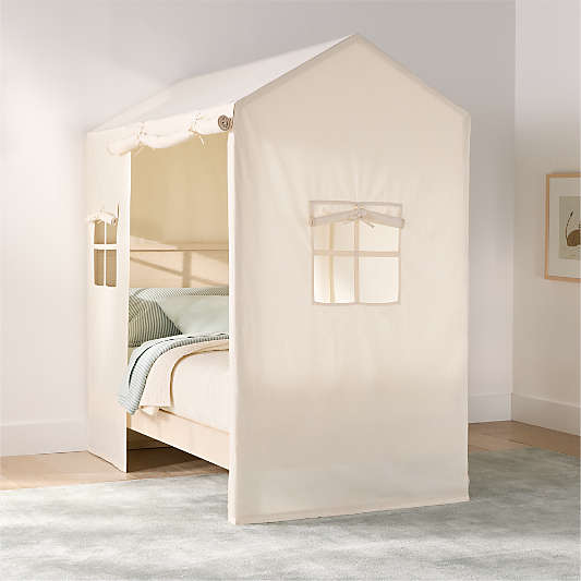 Gemini Sunwashed Ash Wood Kids Twin Tent Bed with Cream Cotton Cover