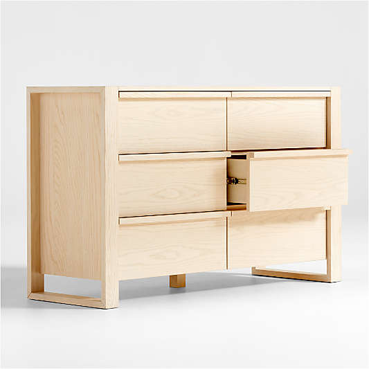 Gemini 55" Sunwashed Ash Wood 6-Drawer Wide Kids Dresser