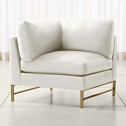 Genesis Leather Left Corner Chair with Brushed Brass Base