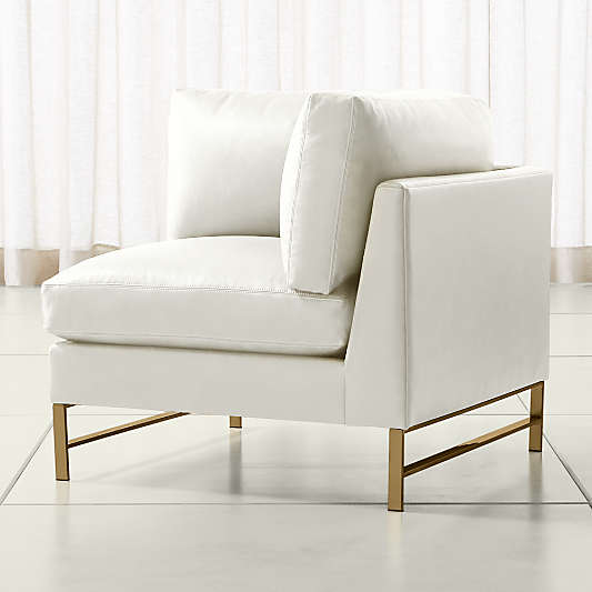 Genesis Leather Right Corner Chair with Brushed Brass Base