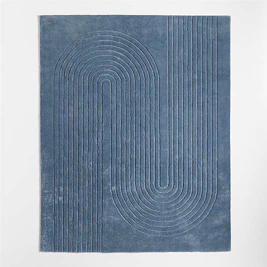Geo Carved Slate Blue Kids Performance Area Rug