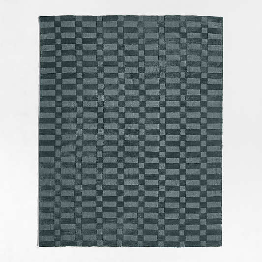 Geo Checker Slate Blue Performance Kids Area Rug