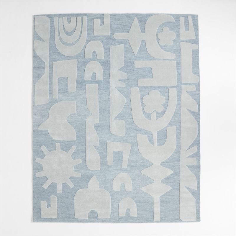 Geometric Cutout Blue Wool Kids Area Rug 5'x8' - image 0 of 4