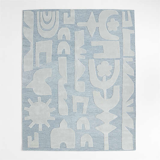 Geometric Cutout Blue Wool Kids Area Rug