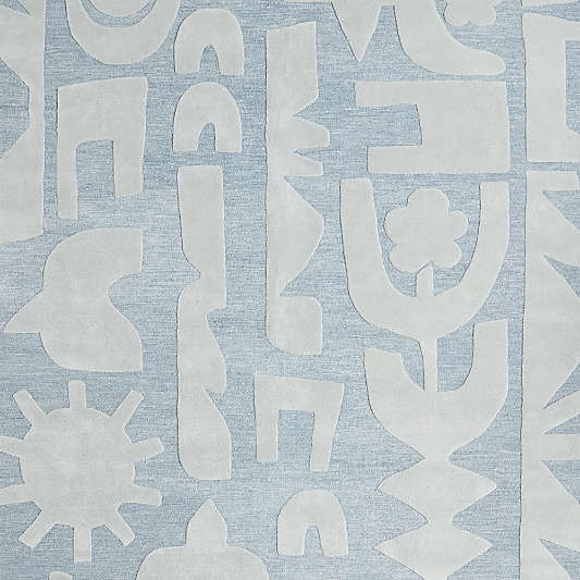 Geometric Cutout Blue Wool Kids Area Rug