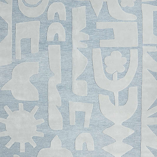 Geometric Cutout Blue Wool Kids Area Rug 6'x9'