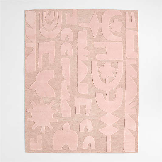 Geometric Cutout Pink Wool Kids Area Rug 6'x9'