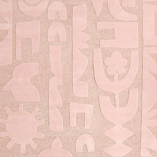 Geometric Cutout Pink Wool Kids Area Rug