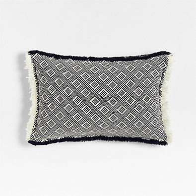 View Geo Fringe Organic Cotton 22x15 Ink Black Throw Pillow Cover details
