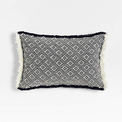 Geo Fringe Organic Cotton 22"x15" Ink Black Throw Pillow with Down-Alternative Insert