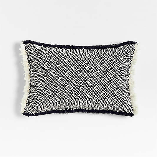 Geo Fringe Organic Cotton 22"x15" Ink Black Throw Pillow