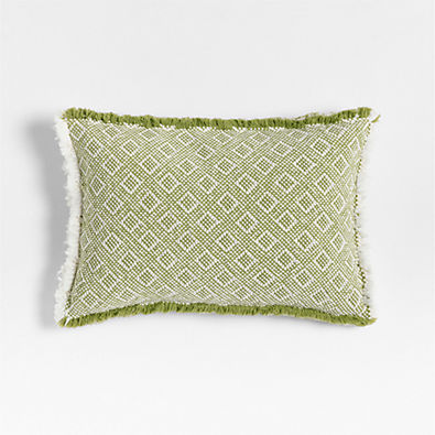 View Geo Fringe Organic Cotton 22x15 Cardamom Green Throw Pillow with Down-Alternative Insert details