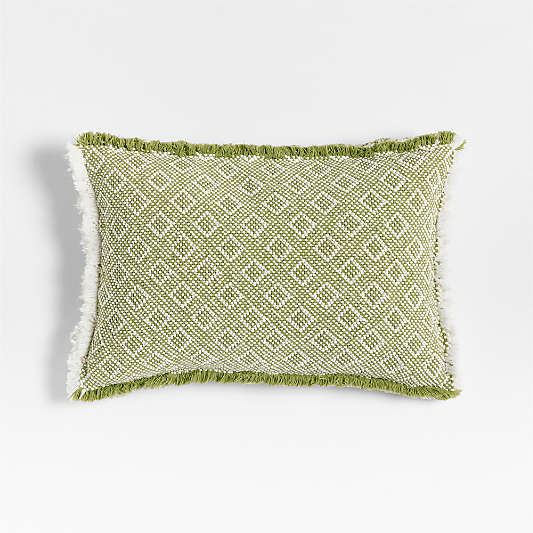 Geo Fringe Organic Cotton 22"x15" Cardamom Green Throw Pillow with Down-Alternative Insert