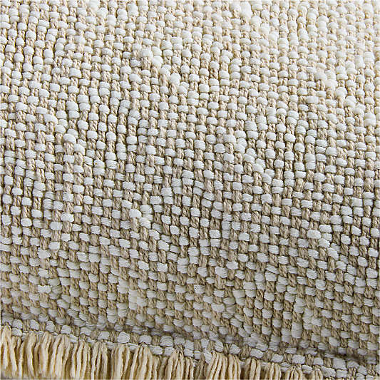 Geo Fringe Organic Cotton 22"x15" Flax Taupe Throw Pillow