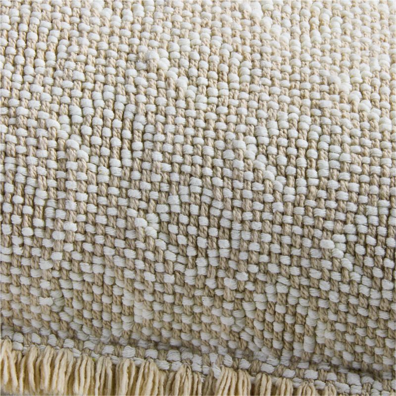 Geo Fringe Organic Cotton 22"x15" Flax Taupe Throw Pillow with Feather Insert