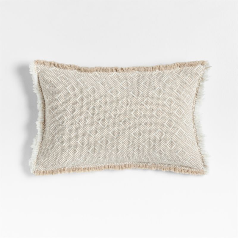 Geo Fringe Organic Cotton 22"x15" Flax Taupe Throw Pillow with Feather Insert - image 0 of 4