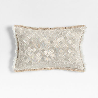 View Geo Fringe Organic Cotton 22x15 Flax Taupe Throw Pillow with Down-Alternative Insert details