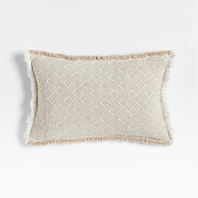 Geo Fringe Organic Cotton 22"x15" Flax Taupe Throw Pillow with Down-Alternative Insert