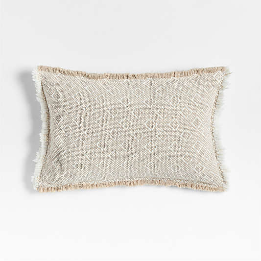 Geo Fringe Organic Cotton 22"x15" Flax Taupe Throw Pillow with Feather Insert