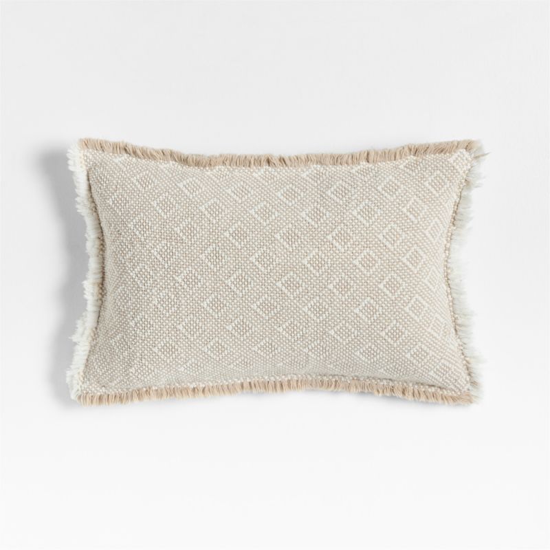 Geo Fringe Organic Cotton 22"x15" Flax Taupe Throw Pillow with Feather Insert