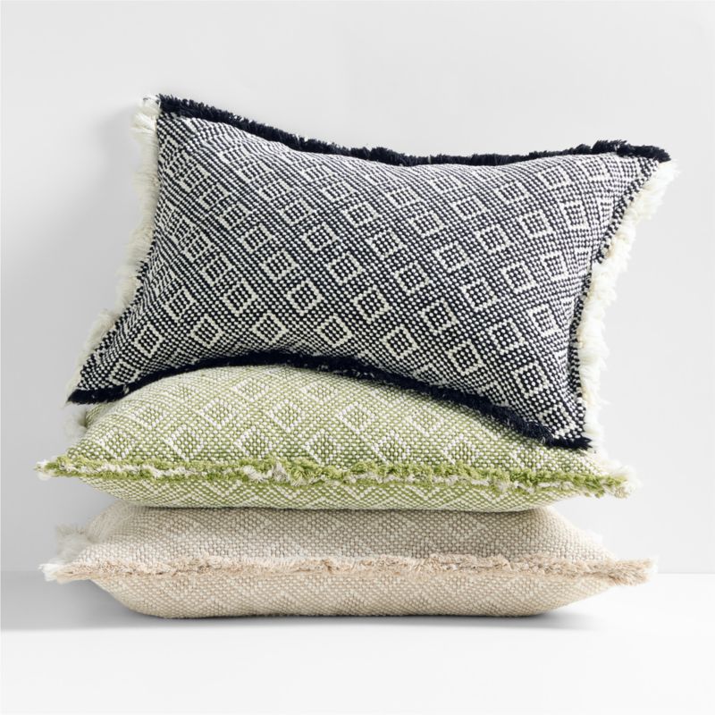 Geo Fringe Organic Cotton 22"x15" Ink Black Throw Pillow with Down-Alternative Insert - image 1 of 4