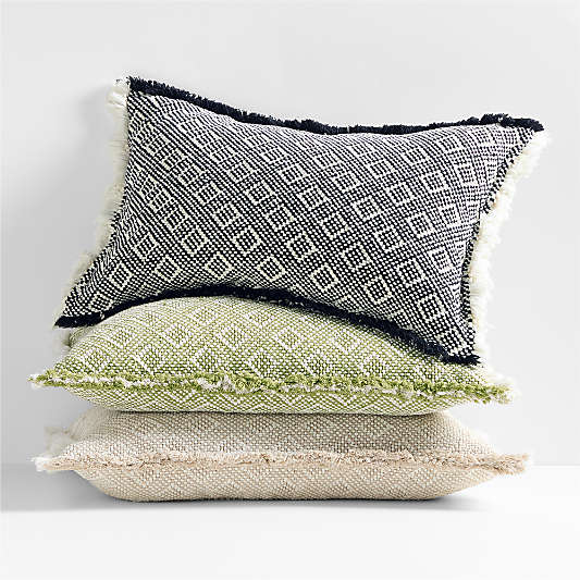 Geo Fringe Organic Cotton 22"x15" Cardamom Green Throw Pillow Cover