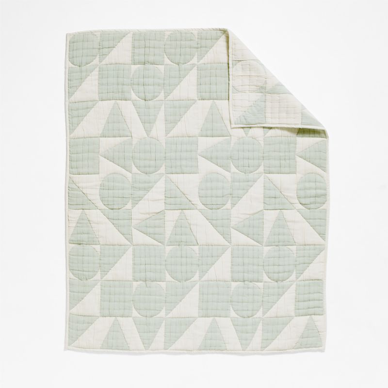 Geo Matelasse Muted Teal Organic Cotton Baby Crib Quilt - image 2 of 3