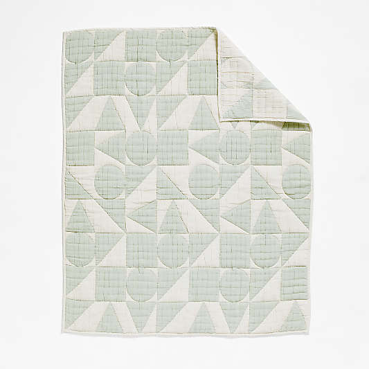 Geo Matelasse Muted Teal Organic Cotton Baby Crib Quilt