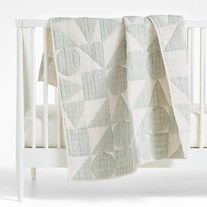 Geo Matelasse Muted Teal 100% Organic Cotton Baby Crib Quilt