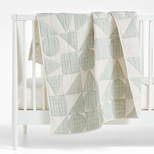 Geo Matelasse Muted Teal Organic Cotton Baby Crib Quilt Bedding Set