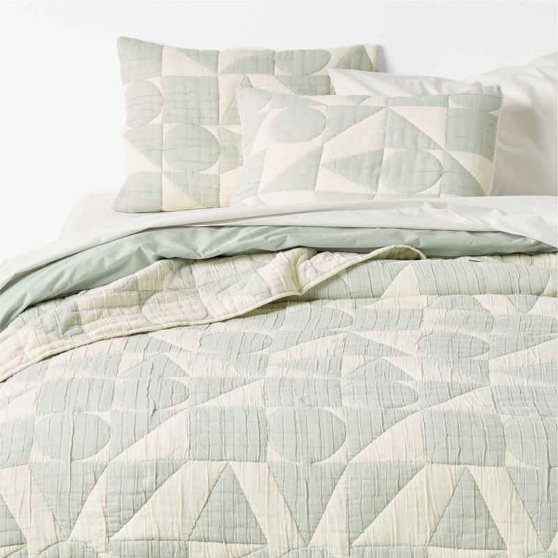 Geo Matelasse Muted Teal Organic Cotton Kids Pillow Sham - image 1 of 3